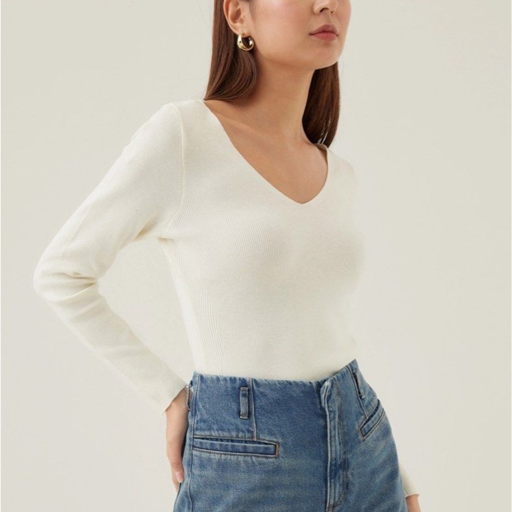 Love Bonito Evita Fitted Knit Top • 2 Way Reversible Boat / V Neck